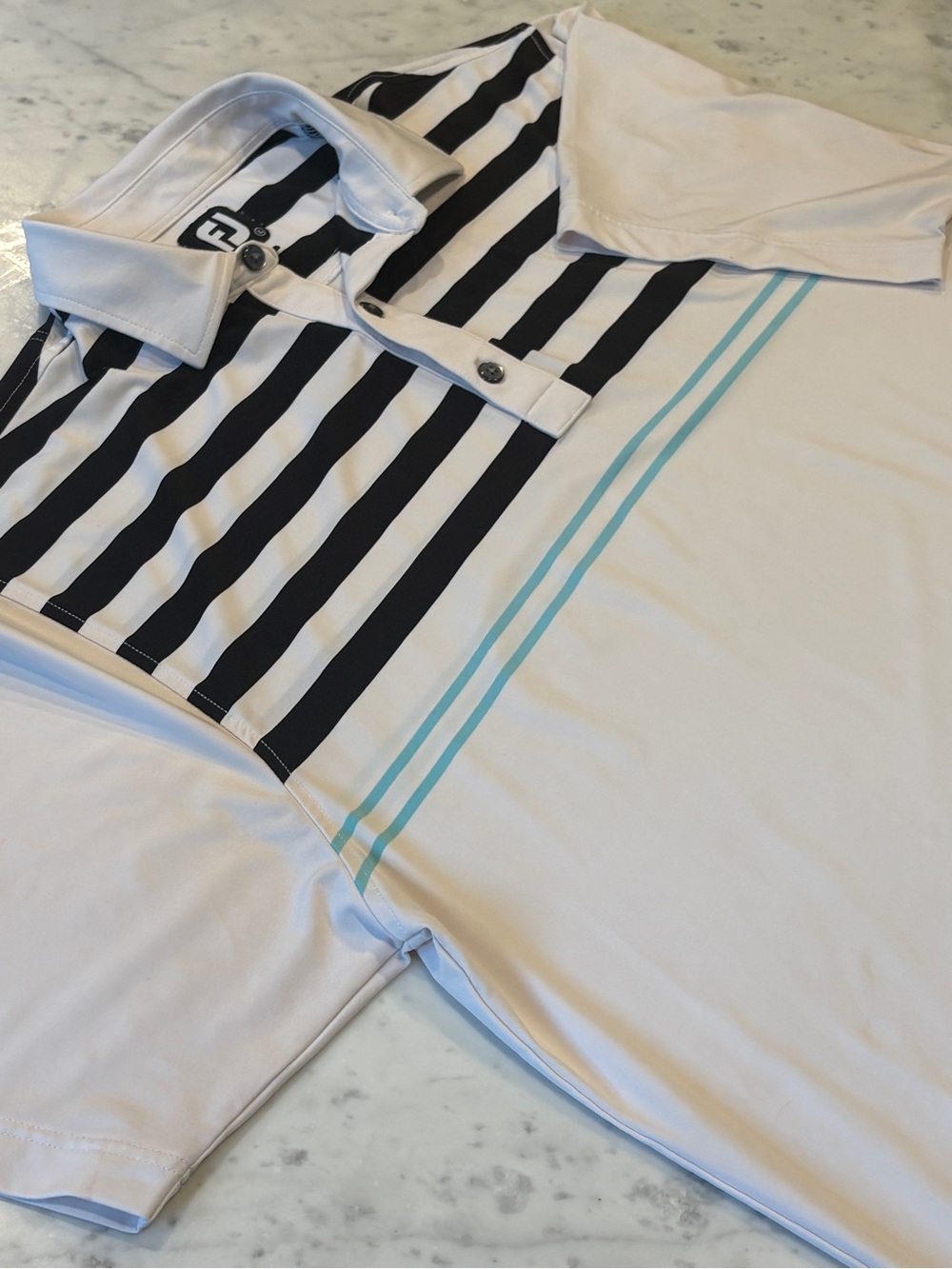 FootJoy Pro Dry Performance Polo, white,Turquoise, Black, size Large, EUC!